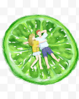 水果图片_插画情侣躺在水果上睡觉