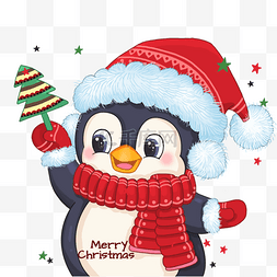 qq企鹅图片_手拿圣诞树卡通企鹅