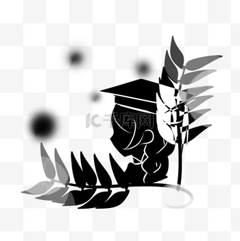 手绘卡通毕业季剪影简约女生学士帽半身免扣