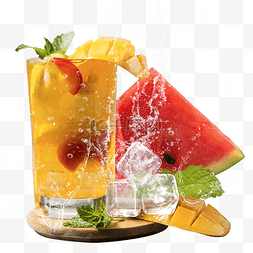 水果冰块图片_夏季冷饮西瓜冰块创意组合