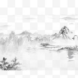 重阳节背景横版图片_水墨古风山水画装饰