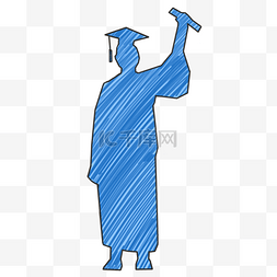 蓝色毕业帽图片_蓝色涂鸦毕业学生剪影PNG