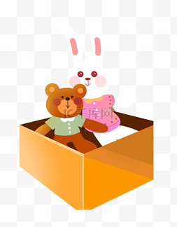 礼物盒小熊小白兔