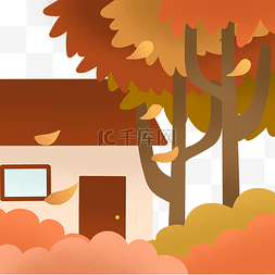 秋天房屋树木剪纸