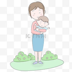 母亲节抱着孩子的妈妈手绘
