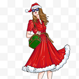 圣诞节红色时尚女人模特女装插画