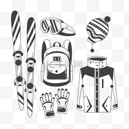 滑雪装备图片_手绘黑色冬季滑雪装备