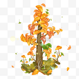 秋季银杏树林插画