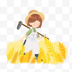 农民收割图片_芒种收割麦子农民女孩png素材