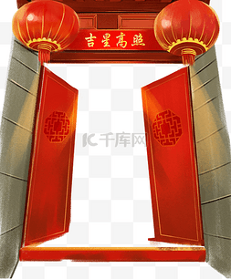 中国风古风建筑门开门红