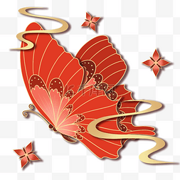新年剪纸风红色蝴蝶
