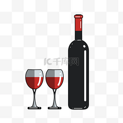 两杯饮品图片_红酒杯酒瓶卡通插画