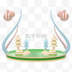 C4D清新绿色春天卡通舞台