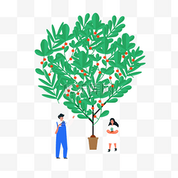 水壶插画图片_手绘卡通植树节种树插画