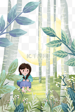 森林里的小女孩儿风景