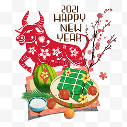 牛图片_越南新年梅花西瓜牛年