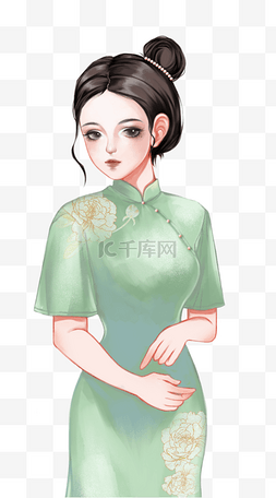 穿旗袍坐着的图片_复古民国风旗袍美女