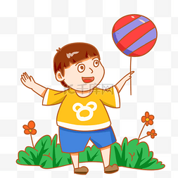 儿童节拿着气球的孩子手绘