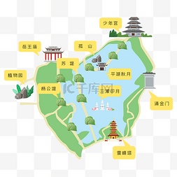 西湖旅游路线矢量图