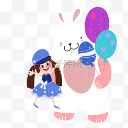 卡通小兔子拿着气球