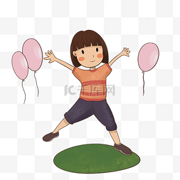 儿童节快乐的女孩气球手绘插画