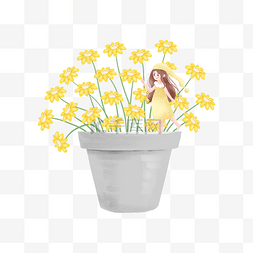 黄色花朵和女孩