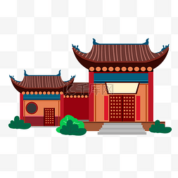 韩国古建筑手绘图片_扁平风寺庙