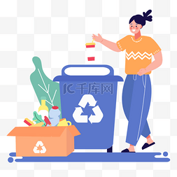 垃圾桶回收图片_卡通垃圾分类回收插画