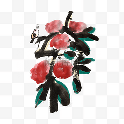 手绘蜜桃图片_夏天水墨水蜜桃手绘插画