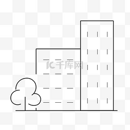 城市建筑图片_城市建筑线条线稿树木大楼