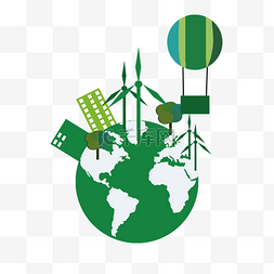 创意绿色环保地球图片_创意环保风车插画