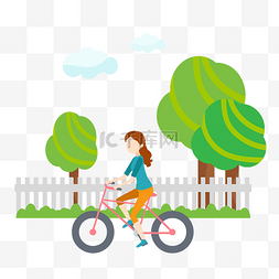 节能减排图片_春天卡通女孩自行车踏青插画元素