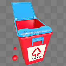 垃圾桶不可回收图片_C4D红色不可循环垃圾垃圾桶