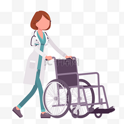 护士推着轮椅免抠图