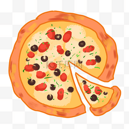 披萨牛排意面图片_披萨小吃卡通插画