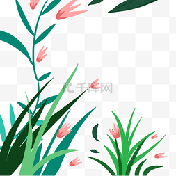 绿色卡通小草和花图片_绿色的植物和花朵免抠图