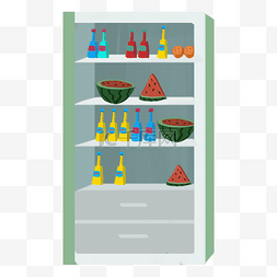 西瓜饮料的图片_放着西瓜和饮料的柜子