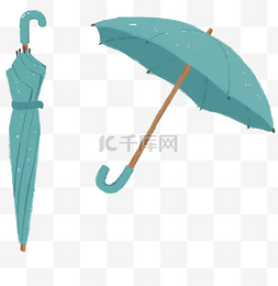 手绘蓝色雨具雨伞