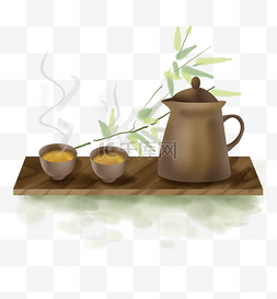 茶壶茶水图片_中国风古风茶具和竹子