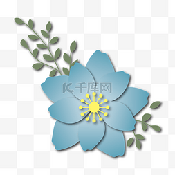 蓝色唯美立体剪纸花朵