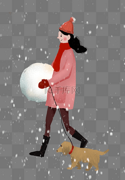 冬季下雪小女孩散步玩雪