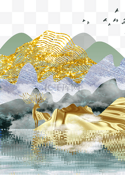 新中式山水烁金炫彩晶瓷装饰画