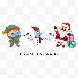 圣诞老人和小孩图片_圣诞老人和雪人疫情期间圣诞社交