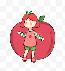 红色苹果图片_夏日苹果女孩拟人水果卡通创意