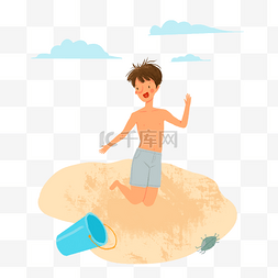 小男孩海边玩耍图片_在沙滩上穿裤衩的小男孩