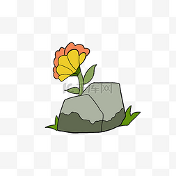 石头上的花枝插画