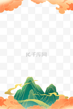 中国风边框图片_端午端午节国潮绿金祥云边框