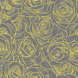 线型玫瑰花图片_手绘描金玫瑰花簇