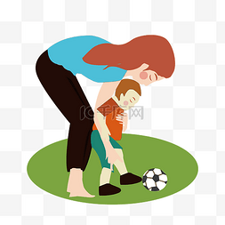 踢足球图片_矢量免扣卡通妈妈孩子踢足球
