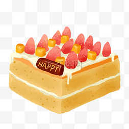 草莓蛋糕手绘图片_生日草莓芒果蛋糕